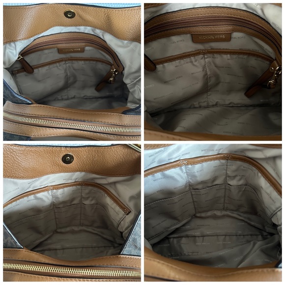 Michael Kors Fulton Large Signature Charm Hobo Shoulder Bag Tote Brown MK Logo - Picture 15 of 16